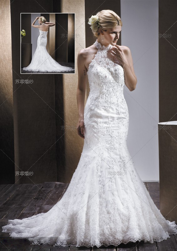 婚纱礼服租赁系列挂脖小托尾婚纱 sophie011